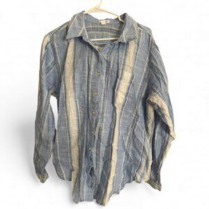 Women’s Westport Blue + White Casual Button Down Shirt Size 2X